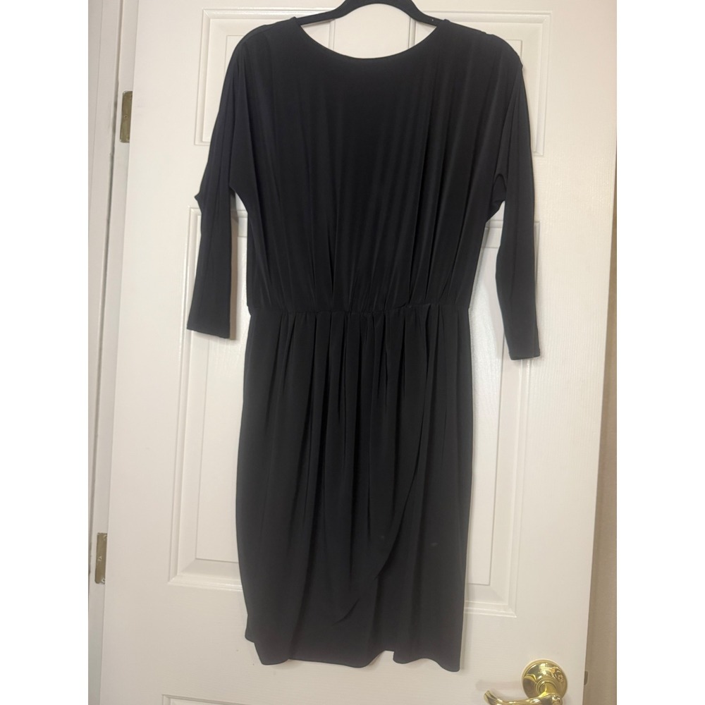 INC International Concepts Black Draped Cocktail Dress 3/4 Sleeve Medium